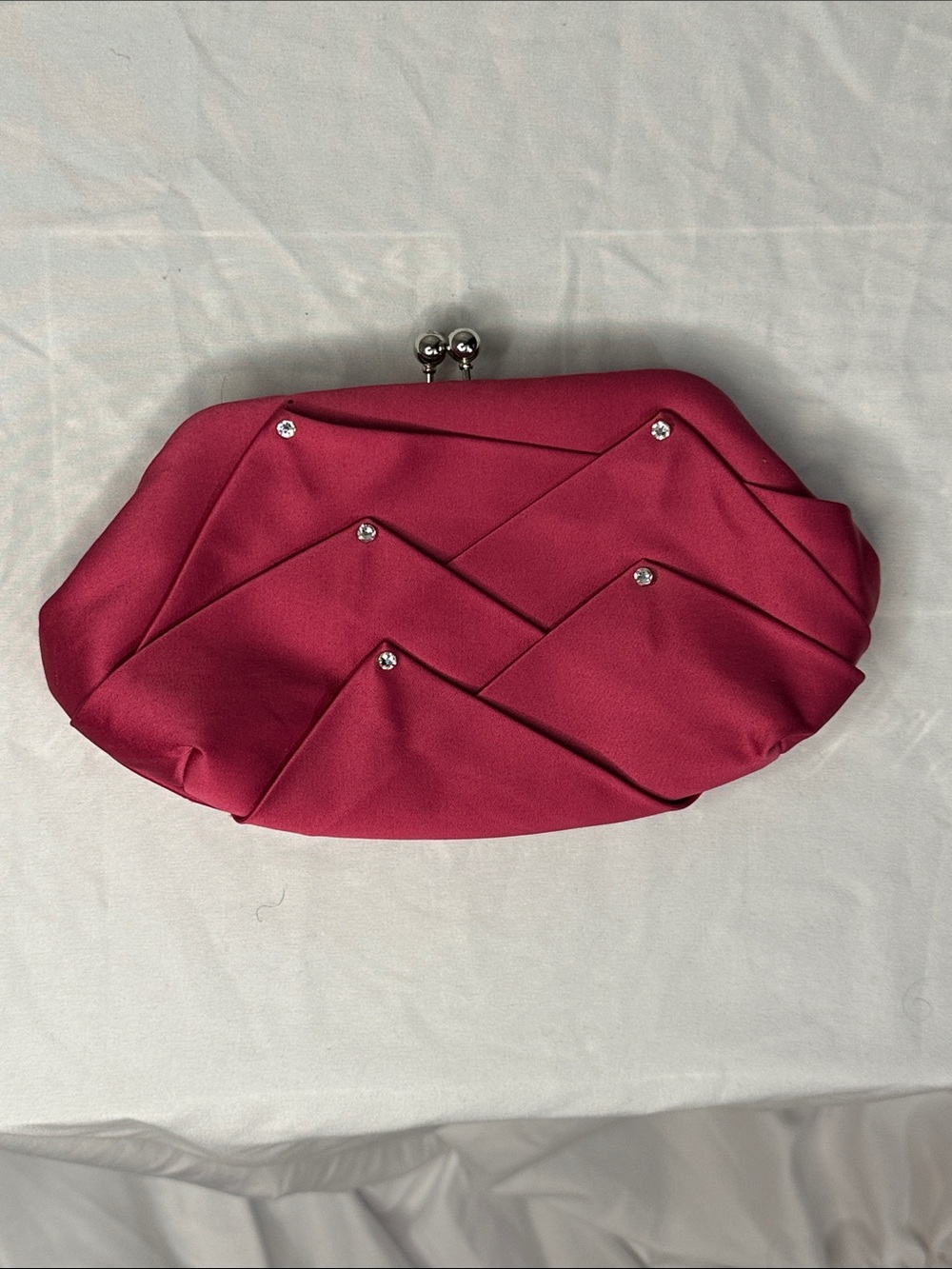 Lulu Townsend Elegant Pink Satin Clutch with Rhinestone Accents